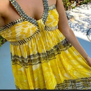 Nine West Yellow and Gray silk Dress,